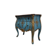 Hand Painted Aquamarine Blue and Gold French Style Bombe Chest