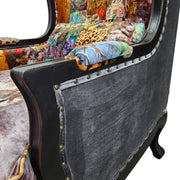 THE One Patchwork Velvet Black Wood Wingback Armchair