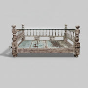 Charaka Style Distressed Wood and Glass Top Coffee Table