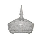 Faceted Vintage Cut Crystal Triangular Footed Candy Dish with Finial Lid