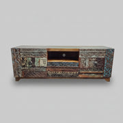 Heritage Reclaimed Wood Intricately Carved Patchwork TV Console