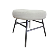 Minimalist Off White Fabric Round Footstool with Tapered Black Metal Legs