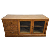 Rustic Oak Sideboard with Triple Drawers and Glass Display
