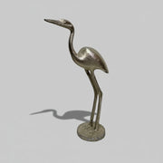 Mid-Century Style Textured Champagne Silver Metal Crane Sculpture