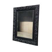 Ornate Rococo Style Matte Black Carved Upcycled Wall Mirror