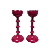 Harfin Vintage Style Magenta Pink Scalloped Metal Pillar Candle Holder