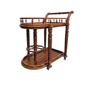 Victorian Style Turned Wood Rolling Beverage Bar Trolley