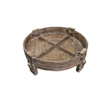 Artisanal Hand-Carved Rustic Round Bajot Coffee Table