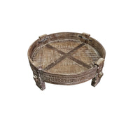 Artisanal Hand-Carved Rustic Round Bajot Coffee Table