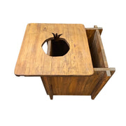 Rustic Natural Wood Box Side Table with Carved Cutout Top