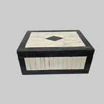 Elegant Geometric Black and White Bone Inlay Nesting Jewellery Boxes