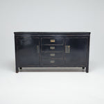 Vintage-Inspired Black Lacquer Sideboard with Brass Accents