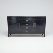 Vintage-Inspired Black Lacquer Sideboard with Brass Accents