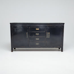 Vintage-Inspired Black Lacquer Sideboard with Brass Accents