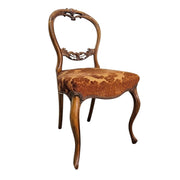 Elegant Victorian Balloon-Back Accent Chair in Warm Damask