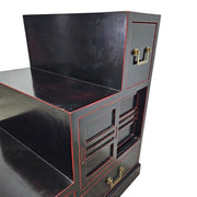 Vintage Japanese-Style Black and Red Step Cabinet