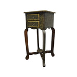 Vintage Style Brass Embossed Two Drawer Tall Side Table