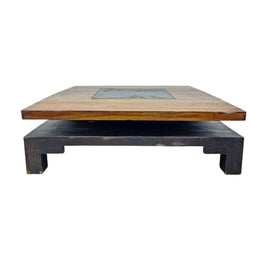 Zen Two-Tier Square Coffee Table with Slate Inlay