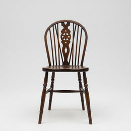 Antique English 19th Century Windsor Wheelback Solid Wood Dining Chair