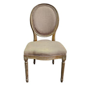 Refined Louis XVI Style Natural Wood Oval Back Upholstered Dining Chair