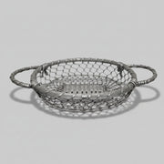 French Vintage Woven Aluminium Wire Basket Centerpiece with Handles