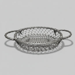 French Vintage Woven Aluminium Wire Basket Centerpiece with Handles
