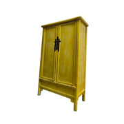Vintage-Style Distressed Yellow Chinese Wedding Cabinet
