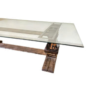 Sculptural Glass and Metallic Chrome Base Rectangular Dining Table