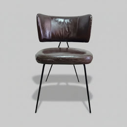 Marina Home Mid-Century Style Dark Brown Leather and Iron Accent Chair