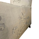 Graceful Baroque Pattern Cream Fabric Armchair with Tapered Timber Legs