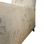 Graceful Baroque Pattern Cream Fabric Armchair with Tapered Timber Legs