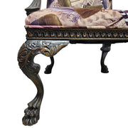 Ornate Chippendale Style Feather Patterned Velvet Armchair