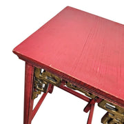 Antique Red Lacquer Horseshoe Armchairs and Tea Table Set