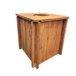 Rustic Natural Wood Box Side Table with Carved Cutout Top