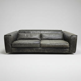 Marina Home Distressed Black Leather Three-Seater Lounge Sofa