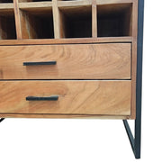 Industrial Solid Timber and Iron Freestanding Bar Cabinet with Wine Rack