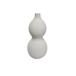 Off-White Ribbed Ceramic Double-Gourd Decorative Vase