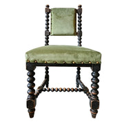 19th-Century French-Inspired Velvet Spool Accent Chair