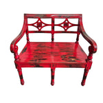 Distressed Red Reclaimed Wood Oriental Accent Bench