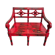 Distressed Red Reclaimed Wood Oriental Accent Bench