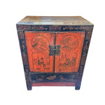 Antique Chinese Red Lacquer Hand Painted Small Side Cabinet