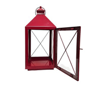 Vibrant Crimson Red Metal Farmhouse Style Candle Lantern
