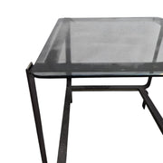 Sculptural Industrial Grey Metal and Glass Top Side Tables