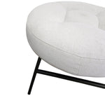 Minimalist Off White Fabric Round Footstool with Tapered Black Metal Legs