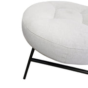 Minimalist Off White Fabric Round Footstool with Tapered Black Metal Legs