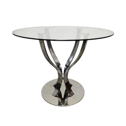 Sculptural Chrome and Glass Round Dining Table