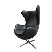 Arne Jacobsen Style Black Leather Egg Swivel Lounge Chair