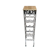 Wrought Iron Freestanding Wine Rack Tower with Wooden Top