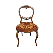 Elegant Victorian Balloon-Back Accent Chair in Warm Damask