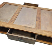 Heritage Solid Wood Multi Panel Low Profile Coffee Table with Drawer